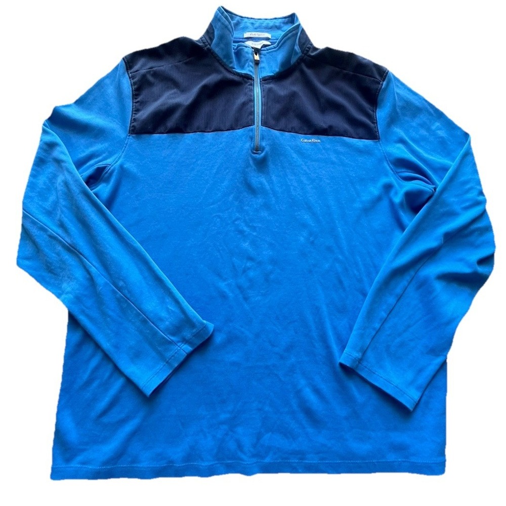 Calvin Klein Liquid Touch 1/4‎ Zip Mens Pullover Shirt Size L Large Blue Black